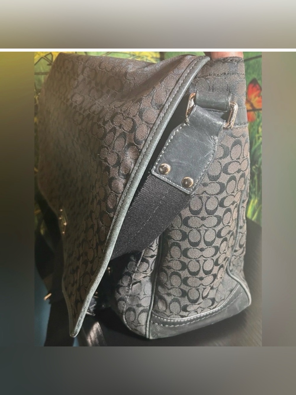 Coach Vintage Black Signature Unisex Canvas Messenger Bag - Picture 10 of 15